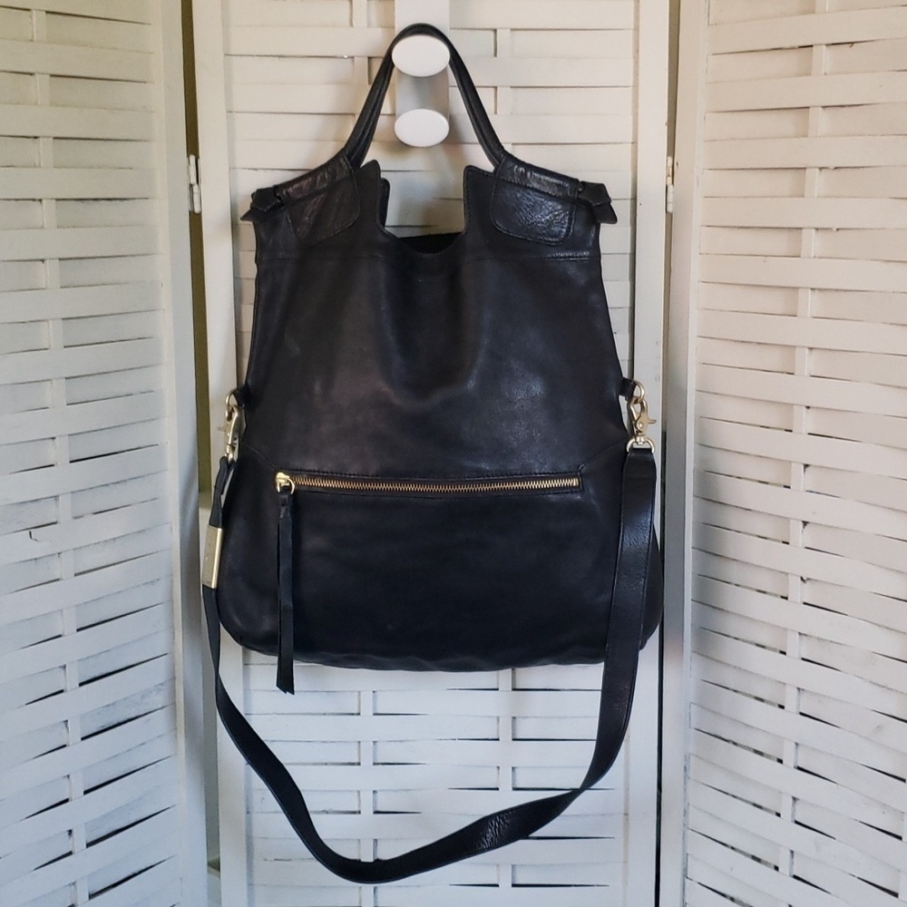 Foley +Corinna mid city black leather tote crossbody bag